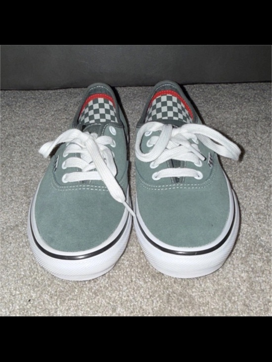 Vans Shoes - Vans PopCush Low Top Sneakers in Sage Green with Checkerboard Accent
